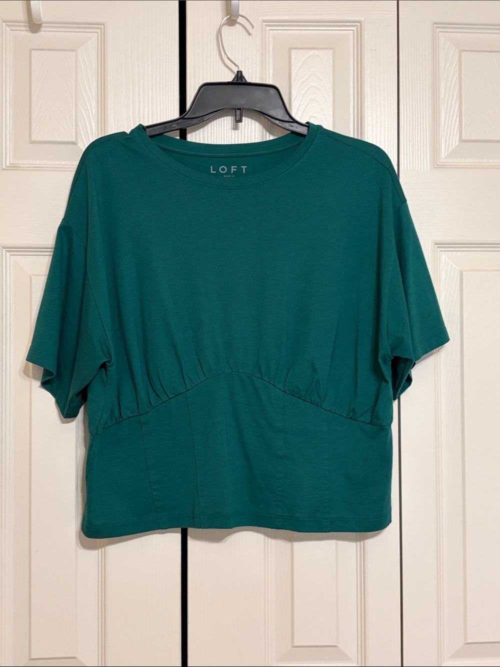 LOFT Teal Corset Hem Tee Knit Top - Sz Large - Picture 2 of 10
